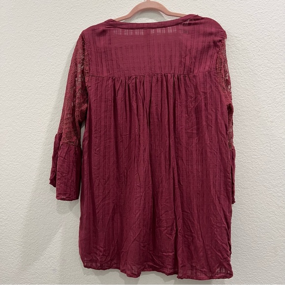 Knox Rose Women's Burgundy Embroidered Top with Lace Sleeves Size L - Picture 4 of 9